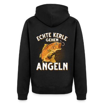 Echte Kerle Gehen Angeln Fischen Angler - Unisex Premium Bio Zip Hoodie - Schwarz - Hinten - Nico (187cm)