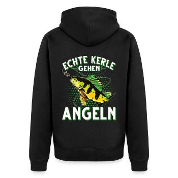 Echte Kerle Gehen Angeln Fischen Angler - Unisex Premium Bio Zip Hoodie - Schwarz - Hinten - Nico (187cm)