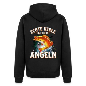 Echte Kerle Gehen Angeln Fischen Angler - Unisex Premium Bio Zip Hoodie - Schwarz - Hinten - Nico (187cm)