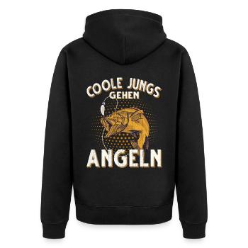 Coole Jungs Gehen Angeln Fischen Angler - Unisex Premium Bio Zip Hoodie - Schwarz - Hinten - Nico (187cm)
