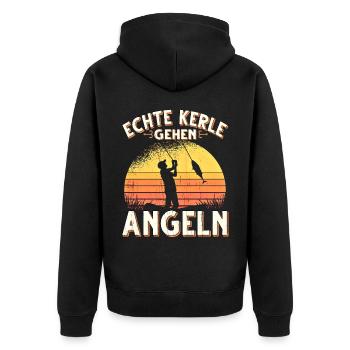 Echte Kerle Gehen Angeln Fischen Angler - Unisex Premium Bio Zip Hoodie - Schwarz - Hinten - Nico (187cm)