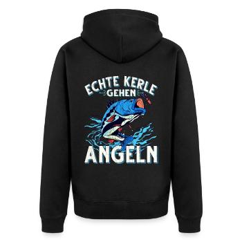Echte Kerle Gehen Angeln Fischen Angler - Unisex Premium Bio Zip Hoodie - Schwarz - Hinten - Nico (187cm)
