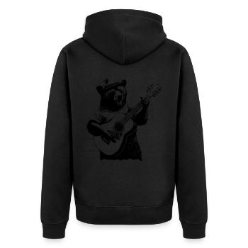 Lustiger Bär spielt Gitarre und singt - Unisex Premium Bio Zip Hoodie - Schwarz - Hinten - Nico (187cm)