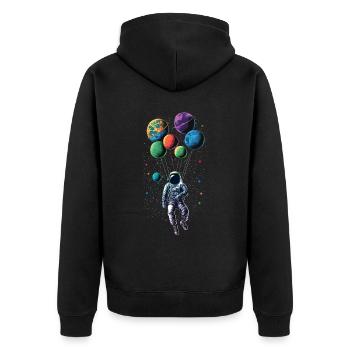 Astronaute volant dans l’espace sur des ballons - Veste à capuche bio Premium Unisexe - noir - Dos - Nico (187cm)