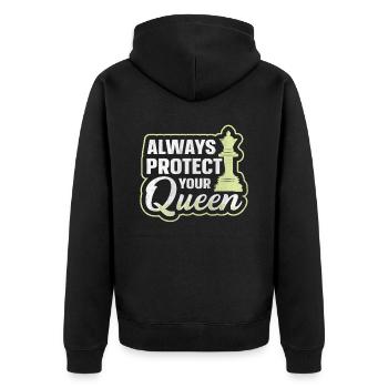 Always Protect Your Queen lustiges Schach - Unisex Premium Bio Zip Hoodie - Schwarz - Hinten - Nico (187cm)