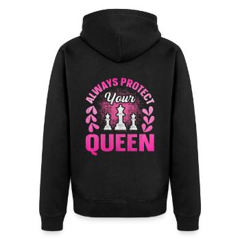 Always Protect Your Queen lustiges Schach - Unisex Premium Bio Zip Hoodie - Schwarz - Hinten - Nico (187cm)