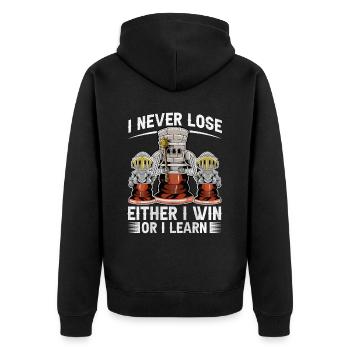 I Never Lose Either I Win Or I Learn Schach - Unisex Premium Bio Zip Hoodie - Schwarz - Hinten - Nico (187cm)