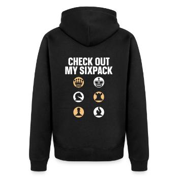 Check Out My Sixpack lustiges Schach - Unisex Premium Bio Zip Hoodie - Schwarz - Hinten - Nico (187cm)