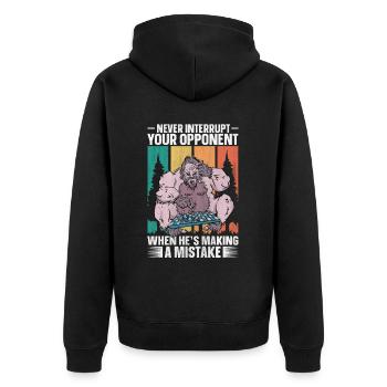 Never Interrupt Your Opponent lustiges Schach - Unisex Premium Bio Zip Hoodie - Schwarz - Hinten - Nico (187cm)