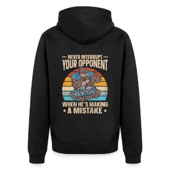 Never Interrupt Your Opponent lustiges Schach - Unisex Premium Bio Zip Hoodie - Schwarz - Hinten - Nico (187cm)