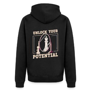 Unlock Your Potential lustiges Schach - Unisex Premium Bio Zip Hoodie - Schwarz - Hinten - Nico (187cm)