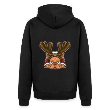 Ugly Christmas Sweater Tshirt Weihnachten Mops - Unisex Premium Bio Zip Hoodie - Schwarz - Hinten - Nico (187cm)