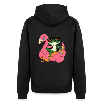 Red Eyed Tree Frog mit Cocktail auf Flamingo - Unisex Premium Bio Zip Hoodie - Schwarz - Hinten - Nico (187cm)