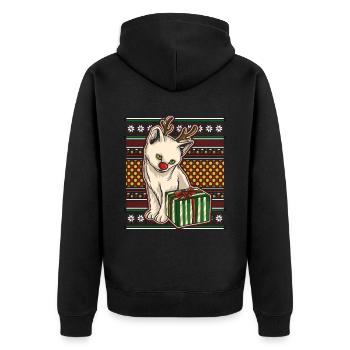 Ugly Christmas Sweater Tshirt Weihnachten Katze - Unisex Premium Bio Zip Hoodie - Schwarz - Hinten - Nico (187cm)