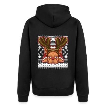 Ugly Christmas Sweater Tshirt Weihnachten Mops - Unisex Premium Bio Zip Hoodie - Schwarz - Hinten - Nico (187cm)