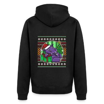 Ugly Christmas Sweater Tshirt Weihnachten Nilpferd - Unisex Premium Bio Zip Hoodie - Schwarz - Hinten - Nico (187cm)