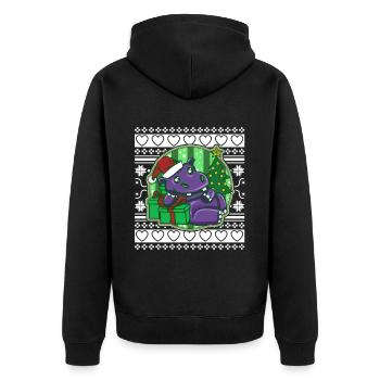 Ugly Christmas Sweater Tshirt Weihnachten Nilpferd - Unisex Premium Bio Zip Hoodie - Schwarz - Hinten - Nico (187cm)