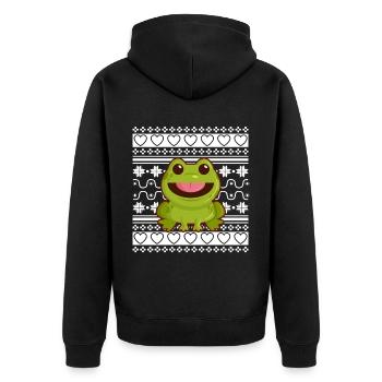 Ugly Christmas Sweater Tshirt Weihnachten Frosch - Unisex Premium Bio Zip Hoodie - Schwarz - Hinten - Nico (187cm)