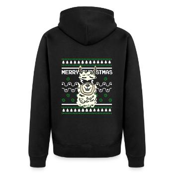 Ugly Christmas Sweater Tshirt Weihnachten Lama - Unisex Premium Bio Zip Hoodie - Schwarz - Hinten - Nico (187cm)