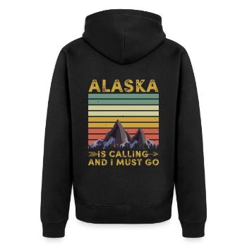 Alaska Geschenk USA Natur Bär Denali Grizzly Wald - Unisex Premium Bio Zip Hoodie - Schwarz - Hinten - Nico (187cm)
