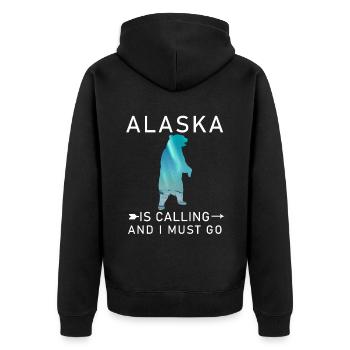 Alaska Geschenk USA Natur Bär Denali Grizzly Wald - Unisex Premium Bio Zip Hoodie - Schwarz - Hinten - Nico (187cm)