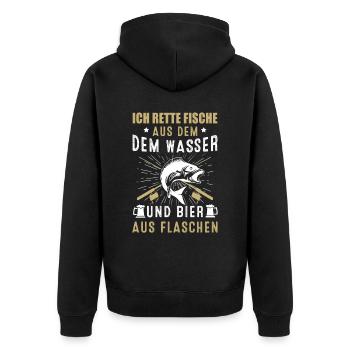 Angeln Tshirt Mann Fischer Rute Fischfang Fishing - Unisex Premium Bio Zip Hoodie - Schwarz - Hinten - Nico (187cm)
