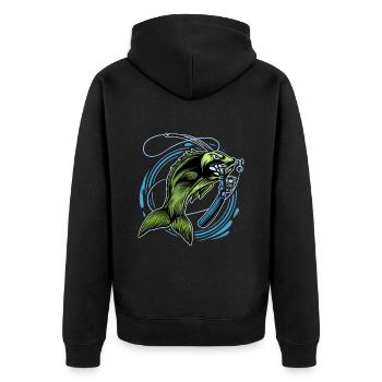 Angling - Unisex Premium Organic Zip Hoodie - black - Back - Nico (187cm)