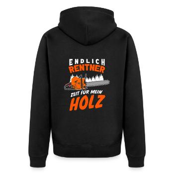 Endlich Rentner Zeit Für Mein Holz Brennholz - Unisex Premium Bio Zip Hoodie - Schwarz - Hinten - Nico (187cm)