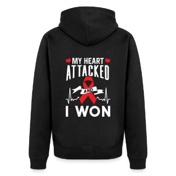Mein Herz Hat Angegriffen Und Ich Habe Gewonnen - Unisex Premium Bio Zip Hoodie - Schwarz - Hinten - Nico (187cm)