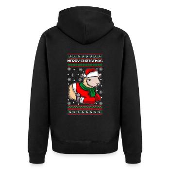 Mouton avec pull de Noël moche - Veste à capuche bio Premium Unisexe - noir - Dos - Nico (187cm)