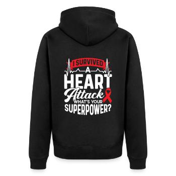 Ich Habe Einen Herzinfarkt Überlebt Herzanfall - Unisex Premium Bio Zip Hoodie - Schwarz - Hinten - Nico (187cm)