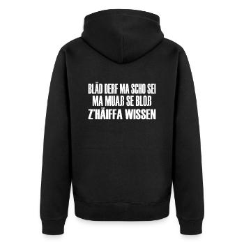 Bayrische Mundart Bayrischer Dialekt Spruch Bayern - Unisex Premium Bio Zip Hoodie - Schwarz - Hinten - Nico (187cm)