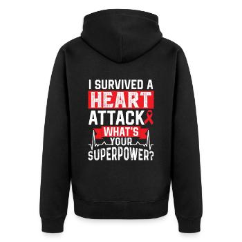 Ich Habe Einen Herzinfarkt Überlebt Herzanfall - Unisex Premium Bio Zip Hoodie - Schwarz - Hinten - Nico (187cm)