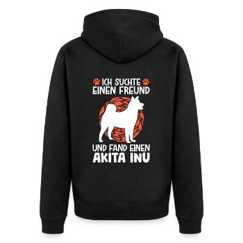 Akita Inu gefunden japanischer Spitz - Unisex Premium Bio Zip Hoodie - Schwarz - Hinten - Nico (187cm)