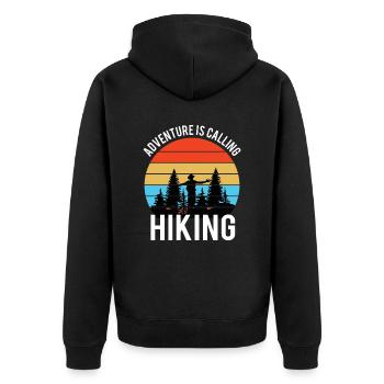 Das Abenteuer ruft - Wandern Berg Alpen - Unisex Premium Bio Zip Hoodie - Schwarz - Hinten - Nico (187cm)