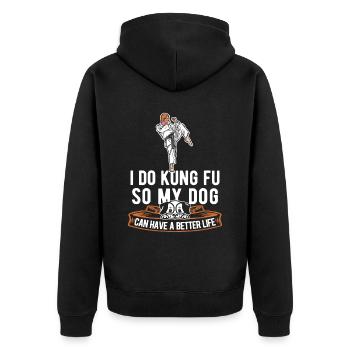 Kung Fu Hund - Unisex Premium Bio Zip Hoodie - Schwarz - Hinten - Nico (187cm)