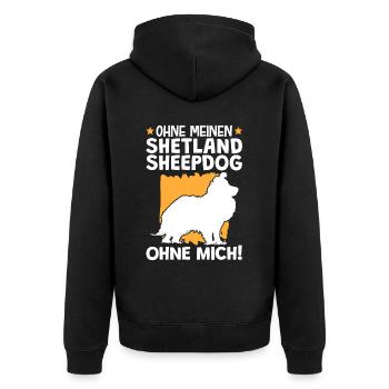 Ohne meinen Shetland Sheepdog ohne mich - Unisex Premium Bio Zip Hoodie - Schwarz - Hinten - Nico (187cm)