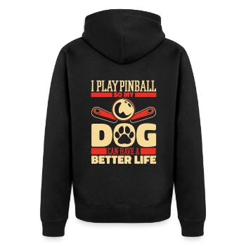 Pinball Hund - Unisex Premium Bio Zip Hoodie - Schwarz - Hinten - Nico (187cm)