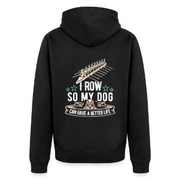 Rudern Ruderer Hund - Unisex Premium Bio Zip Hoodie - Schwarz - Hinten - Nico (187cm)