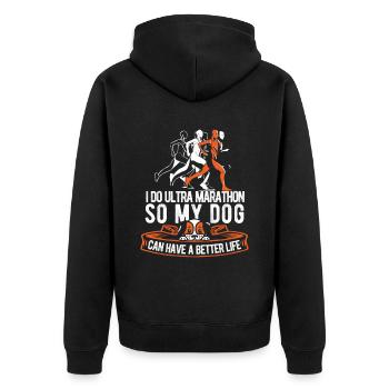 Ultramarathon Hund - Unisex Premium Bio Zip Hoodie - Schwarz - Hinten - Nico (187cm)