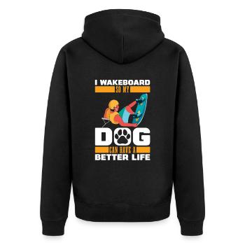 Wakeboard Wakeboarder Hund - Unisex Premium Bio Zip Hoodie - Schwarz - Hinten - Nico (187cm)