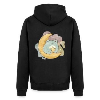 Bohemian Aesthetic Kawaii Frog Star Moon - Unisex Premium Organic Zip Hoodie - black - Back - Nico (187cm)