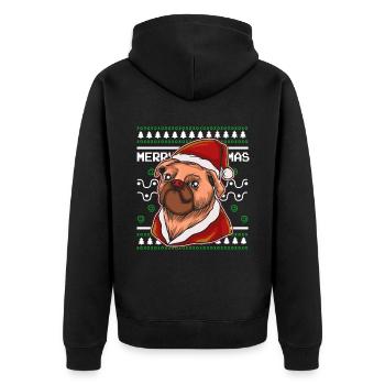 Ugly Christmas Sweater Tshirt Weihnachten mops - Unisex Premium Bio Zip Hoodie - Schwarz - Hinten - Nico (187cm)