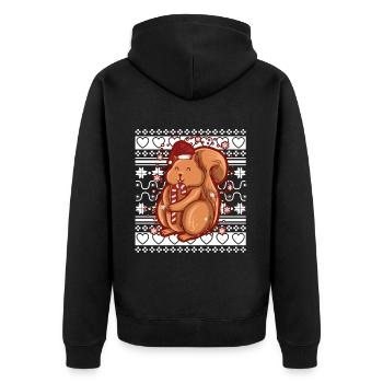 Ugly Christmas Sweater Weihnachten Eichhörnchen - Unisex Premium Bio Zip Hoodie - Schwarz - Hinten - Nico (187cm)