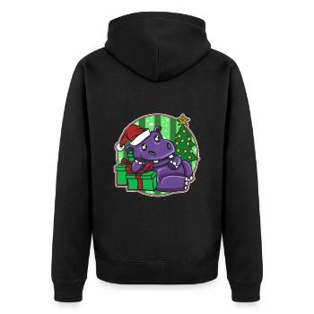 Ugly Christmas Sweater Tshirt Weihnachten Nilpferd - Unisex Premium Bio Zip Hoodie - Schwarz - Hinten - Nico (187cm)
