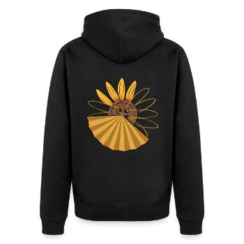 Avant Garde Aesthetic Sunflower Button Weirdcore - Unisex Premium Bio Zip Hoodie - Schwarz - Hinten - Nico (187cm)
