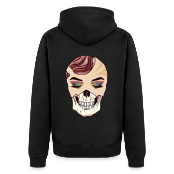 Avant Garde Aesthetic Gothic Skull Goth Hippie - Unisex Premium Bio Zip Hoodie - Schwarz - Hinten - Nico (187cm)