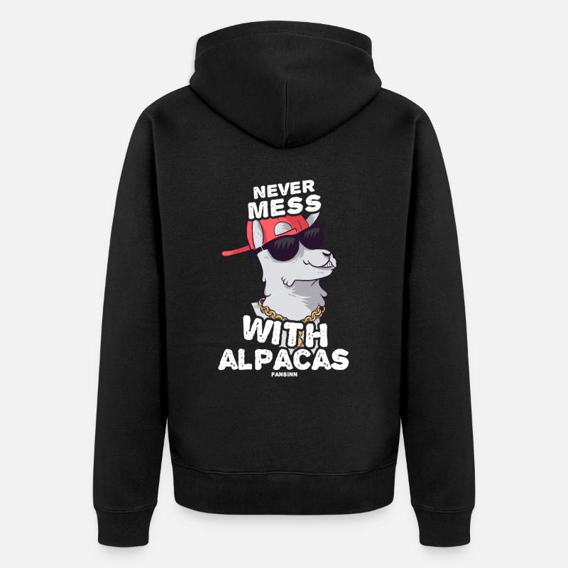 Never Mess With Alpacas - Unisex Premium Bio Zip Hoodie - Schwarz