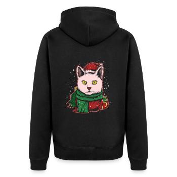 Ugly Christmas Sweater Tshirt Christmas Cat - Unisex Premium Organic Zip Hoodie - black - Back - Nico (187cm)