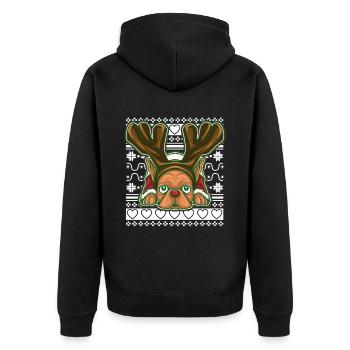 Ugly Christmas Sweater Tshirt Weihnachten mops - Unisex Premium Bio Zip Hoodie - Schwarz - Hinten - Nico (187cm)